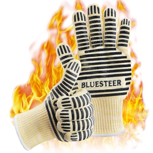 Heat Resistant Oven Gloves with Fingers, Heat Proof Gloves Oven Mitts Deep Black One Size Fits Most