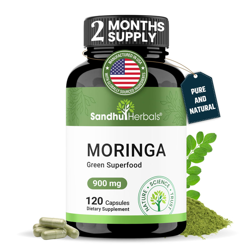 Pure Moringa Capsules for Women & Men | 120 Count Green Antioxidant Natural Superfood 900mg | Maringa Oleifera Supplement | Supports Immune, Skin & Gut Health | Made in USA