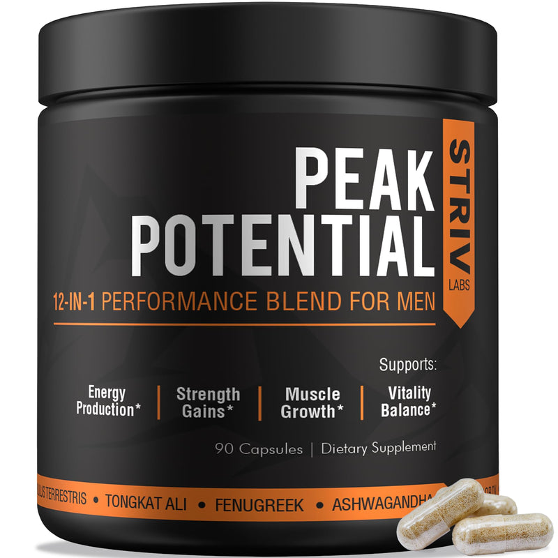 Peak Potential 12-in-1 Testosterone Support for Men | Fenugreek, Ashwagandha & Tongkat Ali - Natural Strength, Energy & Muscle Builder
