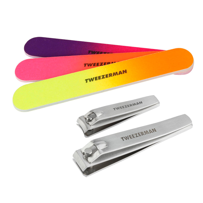 Tweezerman Stainless Steel Nail Clipper Combo Set with Three Neon Nail Files Stainless Steel W/Nail Files