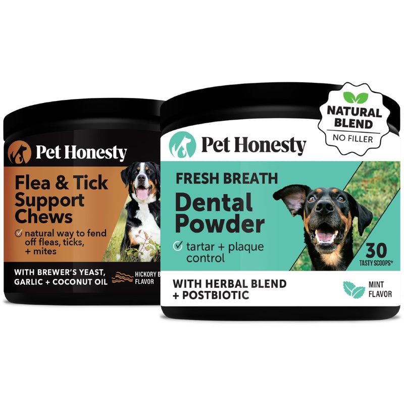 Flea & Tick Prevention + Dental Powder Virtual Bundle for Teeth Cleaning & Plaque Removal, Natural Flea & Tick Chews with No Harsh Chemicals