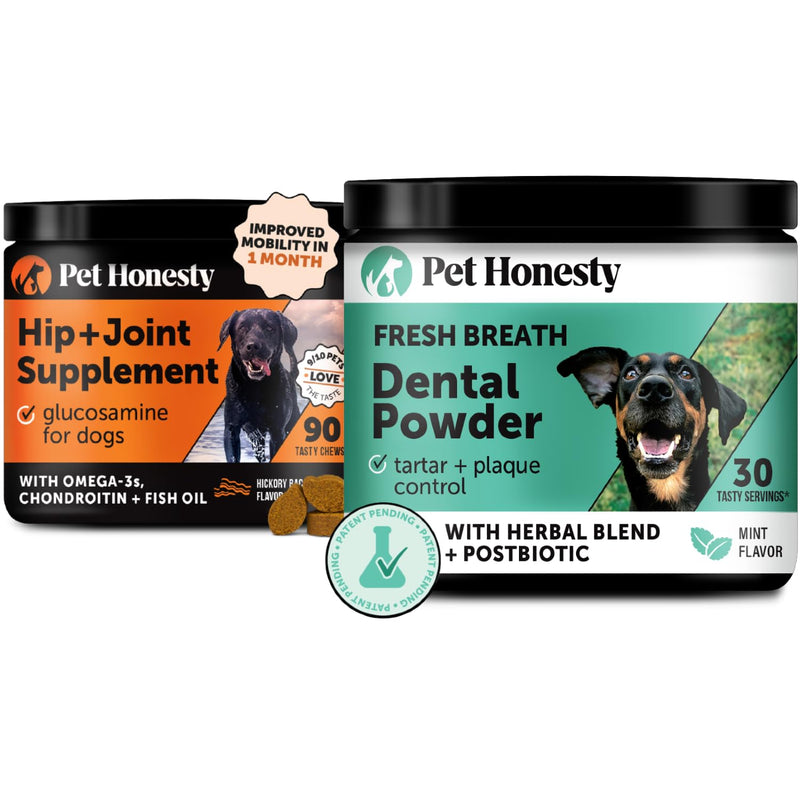 Pet Honesty Hip + Joint Health for Dogs + Dental Powder for Teeth Cleaning & Plaque Removal, Bacon Flavored Joint Supplement for Mobility & Joint Support - PawsPlanet Australia