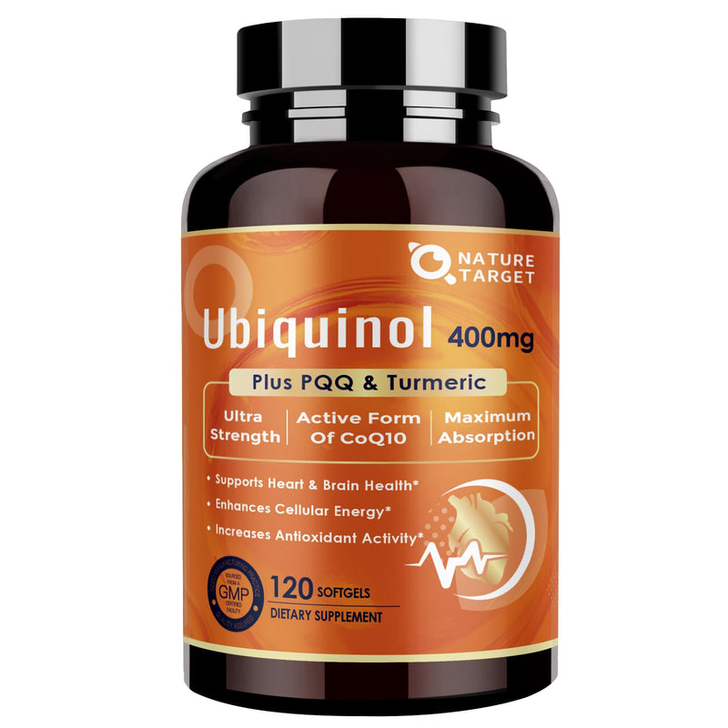 NATURE TARGET Ubiquinol CoQ10 400mg with PQQ & Turmeric, 120 Count | High Absorption Coenzyme Q10 with ALA and Black Pepper, Supports Energy Production, Ubiquinol Softgels Formula 120 Count (Pack of 1)
