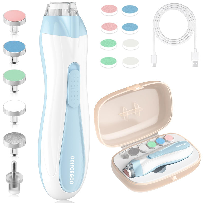 Baby Nail Trimmer Electric Baby Nail File,USB Charging 15 in 1 Nail Clippers kit with Dust Cover LED Light,Trim Buffer Kit for Newborn Infant Toddler or Adults Toes Fingernails CareÔºàBlueÔºâ Blue