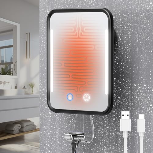 Gospire Heated Shower Mirror Fogless for Shaving with Light - Black