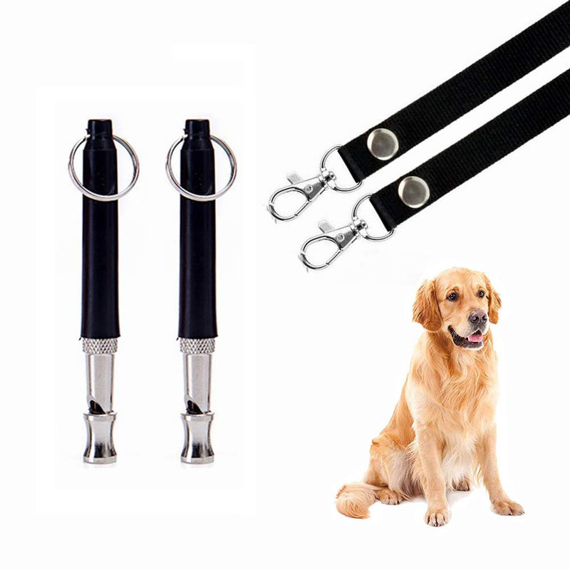Dog Whistle to Stop Barking, Adjustable Pitch Ultrasonic Training Tool Silent Bark Control for Dogs-2 Free Lanyard Strap with Pack of 2 PCS Pet Whistle (Black) black-2 - BeesActive Australia