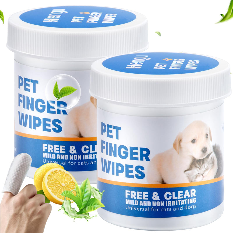 Dog Teeth Cleaning Wipes, 2 Pack Pet Dental Finger Wipes for Dogs & Cats, Convenient Remove Plaque and Tartar & Freshens Breath Dog Dental Teeth Wipes (60pcs x2) - PawsPlanet Australia