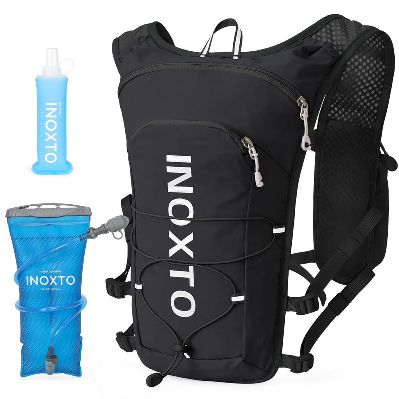 INOXTO Running Hydration Vest Backpack,Lightweight Insulated Pack with 1.5L Water Bladder Bag Daypack for Hiking Trail Running Cycling Race Marathon for Women Men 611 Black White