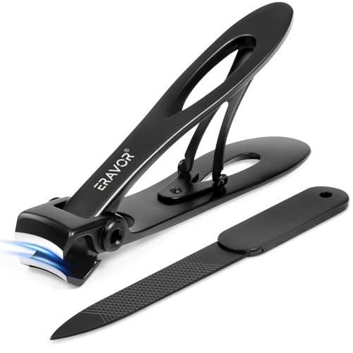 2025 Upgrade Nail Clippers Set – Ultra Wide Jaw (15mm) Toenail Clippers for Thick Nails, Premium 420 Stainless Steel, Long Handle, Anti-Splash Catcher, Safety Lock, Ideal for Seniors/Men/Women (Black) Small