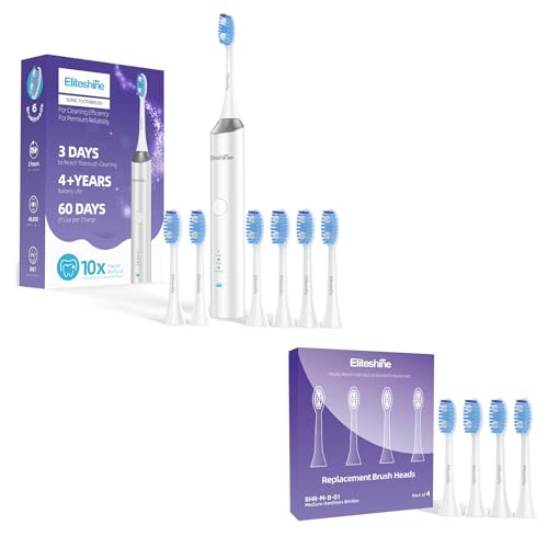 1-Pack Electric Toothbrush and its 4-Pack Replacement Brush Heads with Medium-Hard Bristles Bundle