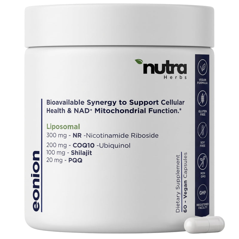Eonion| Advanced Liposomal NAD+ Complex • 300mg NR, 200mg Ubiquinol CoQ10, Shilajit & PQQ • Mitochondrial Support Supplement for Cellular Energy, Longevity & Cognitive Focus • 60 Vegan Capsules