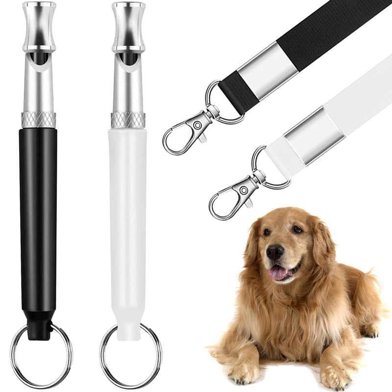 2 Pcs Dog Ttraining Whistles，Professional Recall Dog Training Whistles，Dog Whistle to Stop Barking Neighbors Dog，Adjustable Silent Dog Whistle，Black and White，with Lanyard xxs - BeesActive Australia