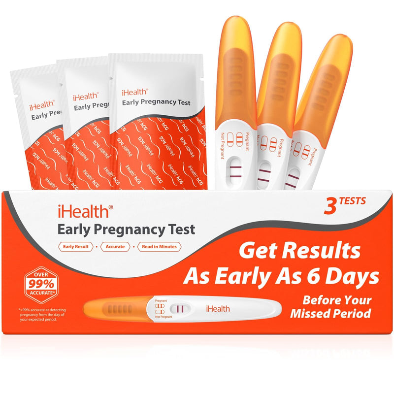 iHealth Pregnancy Test 3-Pack, Early Detection Ultra-Sensitive Results 6 Days Before Missed Period, Over 99% Accurate. Easy at-Home Fertility HCG Test Kit, Individually Wrapped, Pruebas de embarazo 3 Pack - BeesActive Australia