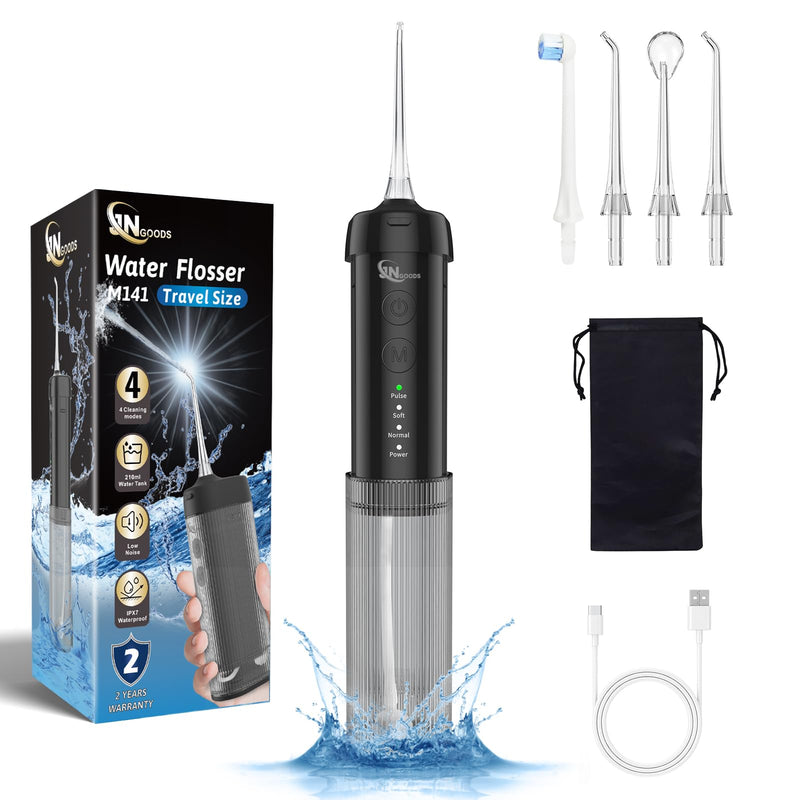 Mini Portable Water Flosser Oral Irrigator Water Teeth Cleaner Pick, Telescopic Water Tank, 4 Modes & IPX7 Waterproof, Home & Travel Water Flossers for Teeth, Braces Bridges Care. (Black) Black