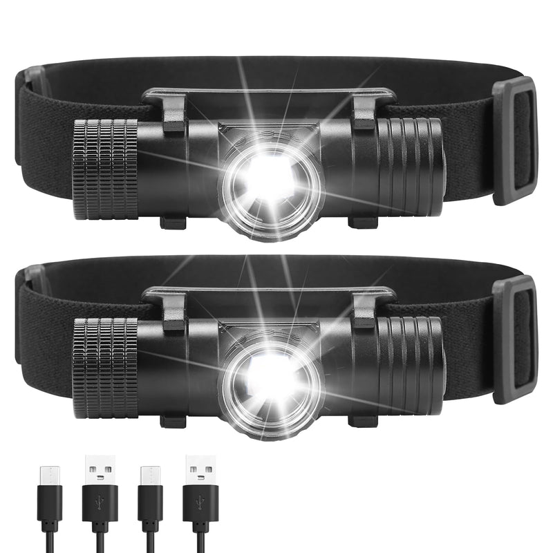 2 Pack 2200 mAh USB-C Rechargeable Dual Power Headlamp with Twist Focus Beam and Magnetic Base Manual & Gesture Sensing Control-Black Black