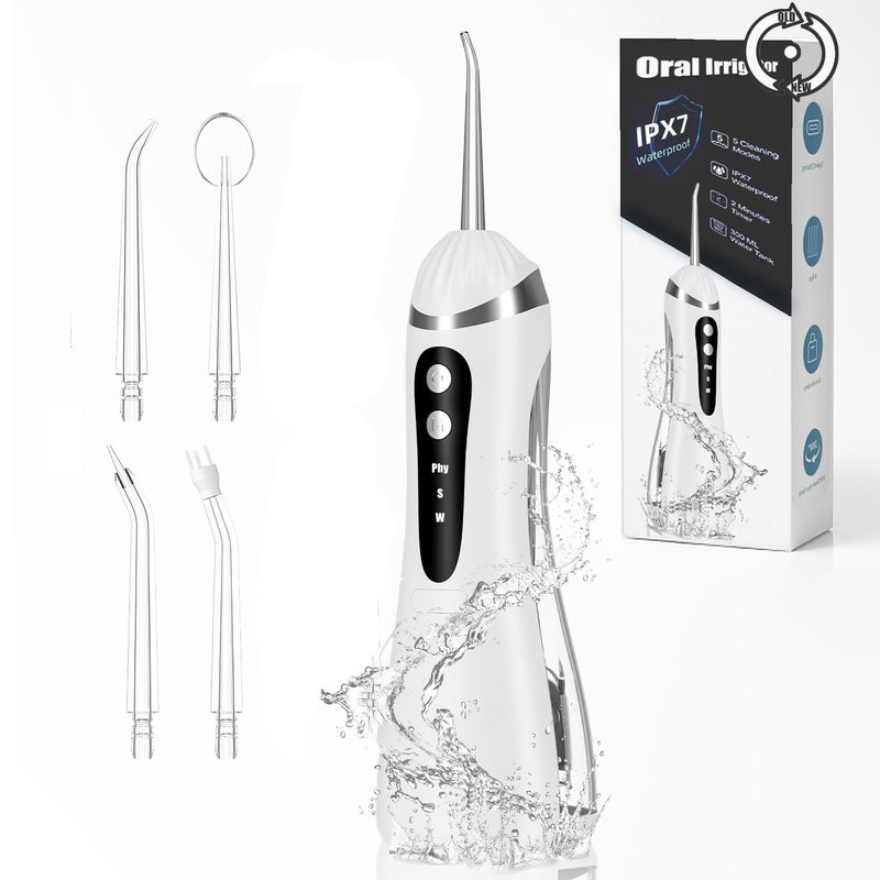 Cordless Water Flosser - Rechargeable Portable with 300ML Generous Tank, 4 Jet Nozzles & IPX7 Waterproof for Teeth Cleaning, Dental Care and Travel