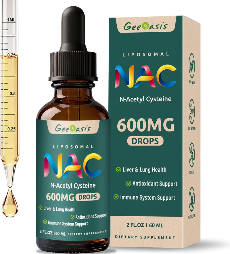 Liposomal Liquid NAC Supplement N-Acetyl Cysteine Drops, N Acetyl Cysteine 600 mg with Quercetin & Zinc for Adults & Kids, Liver & Lung Support, Antioxidant, Immune & Skin Health, 2 Fl Oz 2 Fl Oz (Pack of 1)