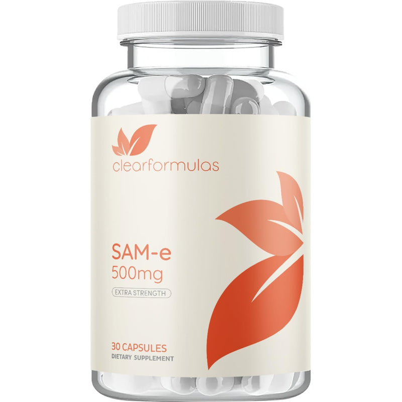 Clear Formulas Bioactive SAM-e 500mg - High Strength SAM-e Supplement with Biologically Active S,S Form for Liver and Mood Support - Vegan Non-GMO Preservative Free - Made in the US (30 Servings) 30 Count (Pack of 1)