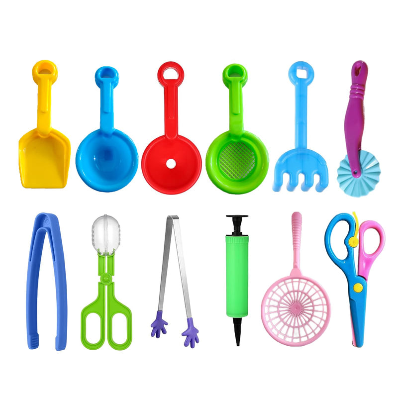 12 Pcs Sensory Bin Filler,Sensory Bin Tools, Fine Motor Skills Handy Scooper Set with 5 Scoops, Plastic Tweezers, Silicone Tongs, Beach Shovels, Air Pump, Scissors Clip - BeesActive Australia