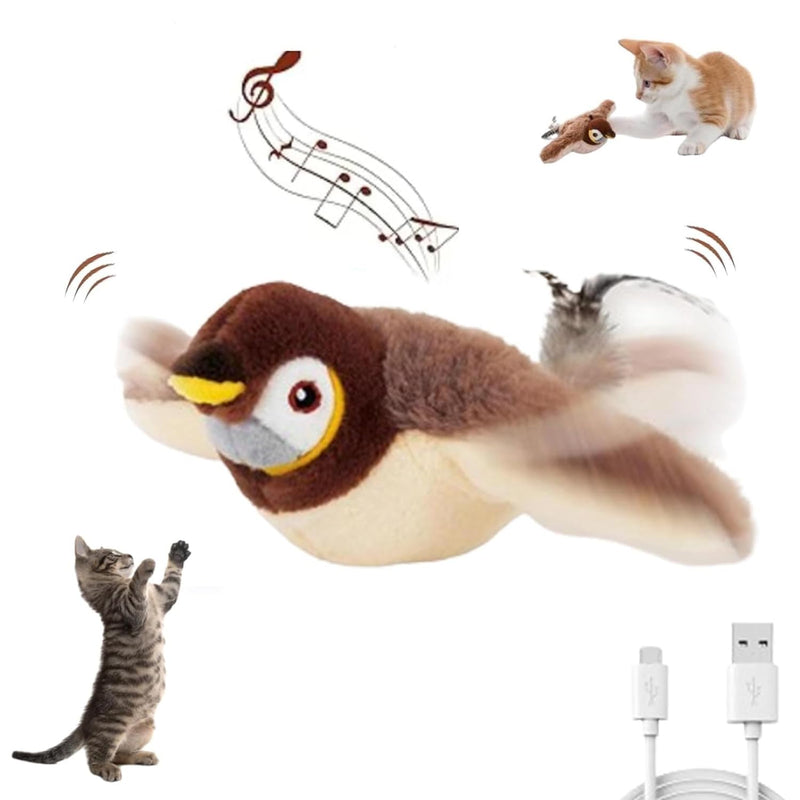 Interactive Chirping Bird Cat Toy,2025 New Flying Interactive Flapping Chirping Bird Cat Toy,Flying Bird Cat Toy for Indoor Adult Bored Cats,Pet Kitten Chase Plush Flying Bird - BeesActive Australia