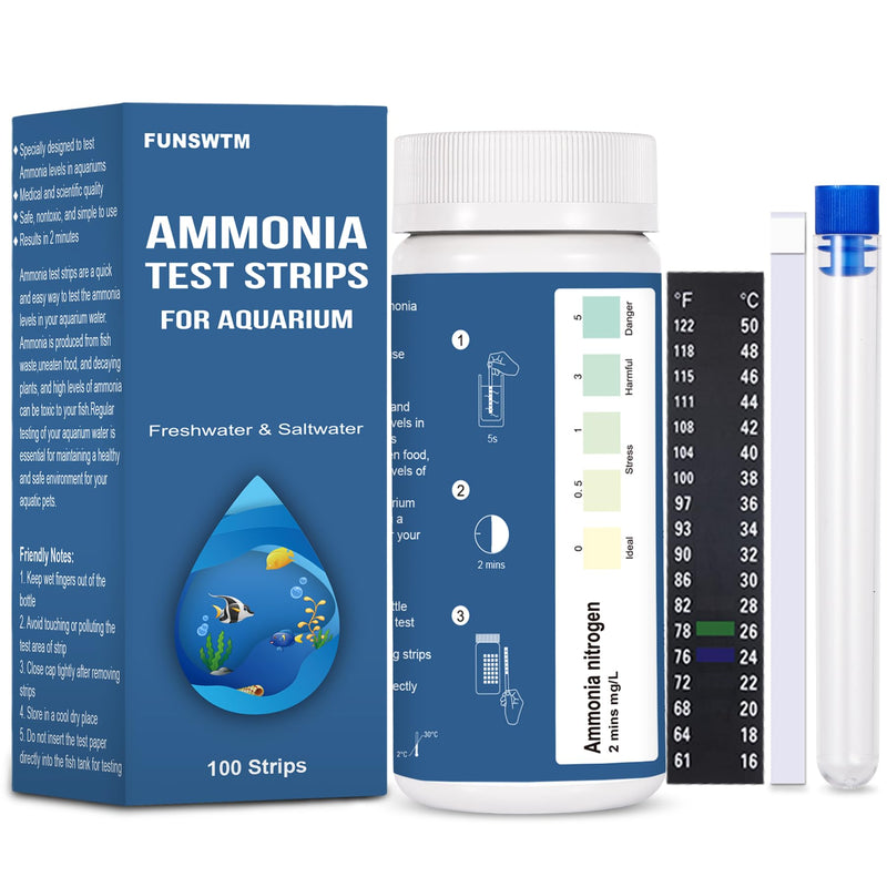 Ammonia Test Strips for Fish Tank: 100 Count Aquarium Ammonia Test Strips for Saltwater & Freshwater Aquariums & Ponds – Ammonia Test Kit with Test Tube Thermometer Stick 1 in 1 - 100 Count - BeesActive Australia