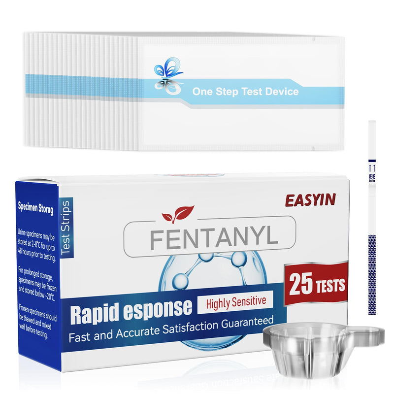 Fentanyl Test Strips: 25 Pack Individual Pouches Rapid Response Fentanyl Testing Kit for Powder Pills Urine - 10ng/mL Cutoff FTS Test Strips