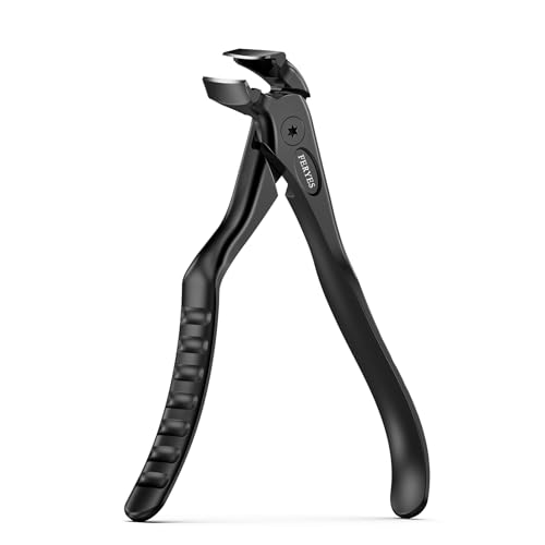 FERYES Ergonomic Non-Slip Long Handle Nail Clippers for Seniors, Unique Angled Head Curve Wide Jaw Opening Toenail Clipper with Catcher for Thick Toenails and Fingernails Black (Large)