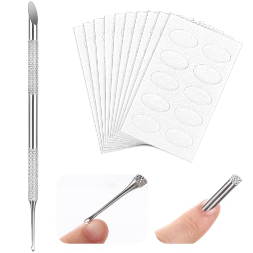 TIESOME Metal Cuticle Pusher, Circle Bevel Double-Ended Nail Cuticle Pusher Tool with 100 Grit Sandpaper Sheets Stainless Steel Manicure Pedicure Nail Art Care Tools for Fingernails Toenails