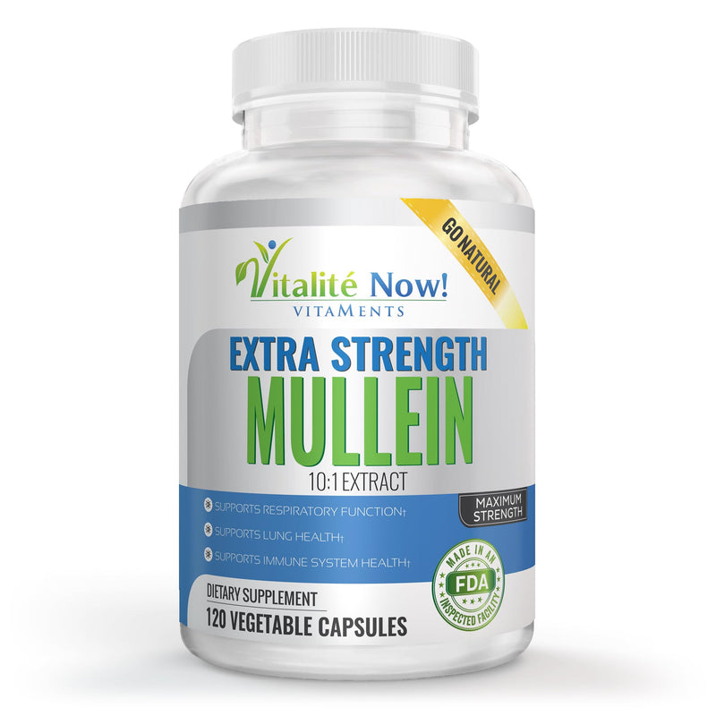 Vitalité Now! Extra Strength Mullein Capsules 100% Whole Herb 10:1 Extract | Respiratory & Immune Health, Lung Cleanse, Gluten Free, Non-GMO, 120 count, 4 month supply, Made in the USA