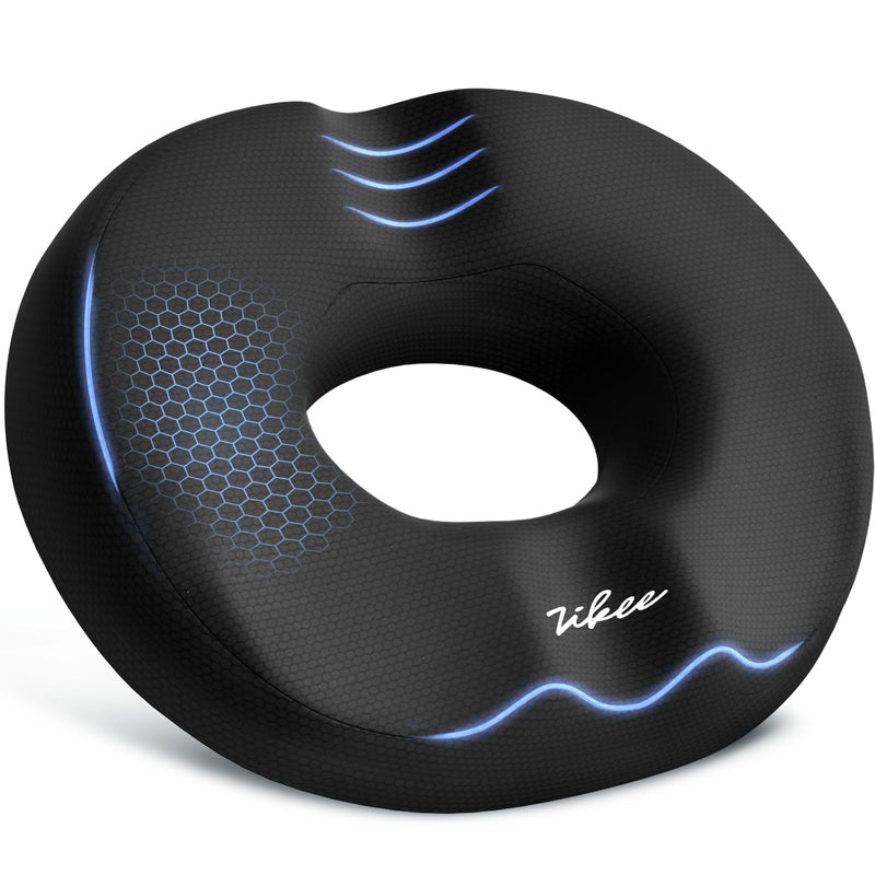 ZIKEE Dual U-Shaped Donut Pillow for Tailbone Pain, Hemorrhoid Pillow for Sitting with Pressure Relief Hole & Slope Design, Donut Seat Cushion for Coccyx, Postpartum & Post Surgery Sitting Relief Black
