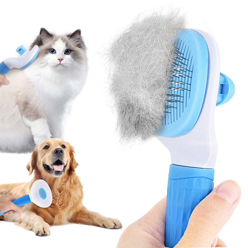 Cat Brush Self Cleaning Slicker Brush with Release Button, Dog Shedding Brush for Grooming, Cat Comb Pet Massage Tool Suitable for Long or Short Pet Hair Cleaner, Removes Tangles & Loose Fur - BeesActive Australia