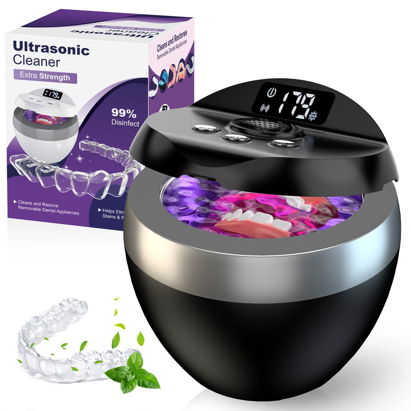Ultrasonic Retainer Cleaner, 200ML Denture Cleaner for Mouthguard, Aligner, Brace, Night Guard and Dental Appliance with 4 Modes, 45kHz Jewelry Cleaner for Rings, Dental Cleaning Pod with Basket Black - BeesActive Australia