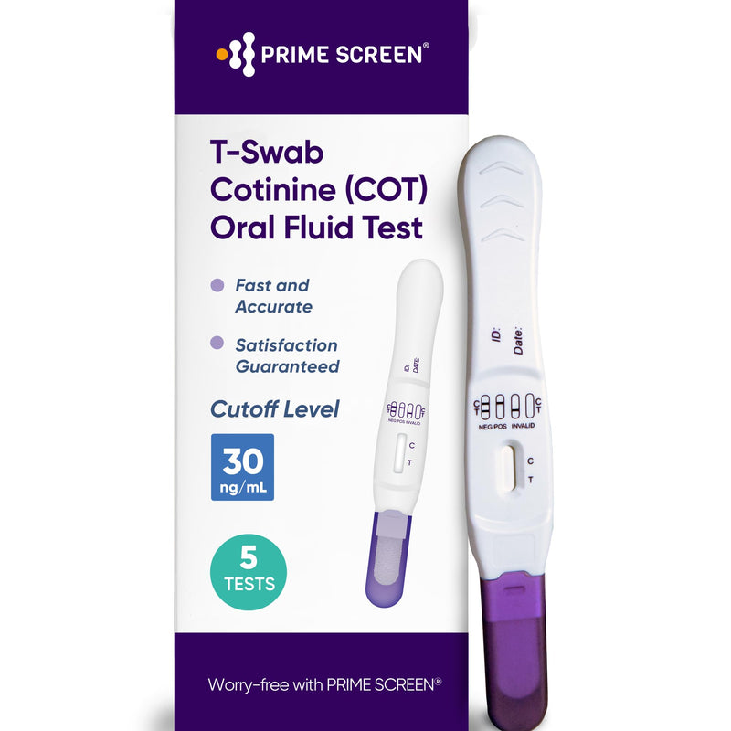 Prime Screen¬Æ T-Swab Cotinine (COT) Oral Fluid Test- Saliva Nicotine Smoking Test‚Äì One-Step Nicotine Detection [5 Pack]