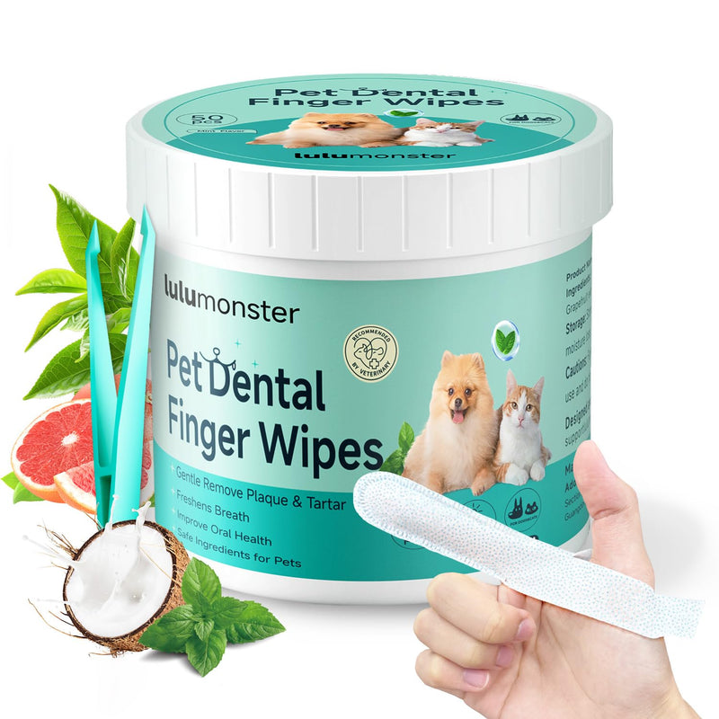Pet Dental Finger Wipes for Dogs & Cats, Dog Teeth Cleaning Wipes Tooth Brushing Kit by Remove Plaque and Tartar & Freshens Breath Buildup No-Rinse Dog Finger Toothbrush Mint Flavor Dental Wipes