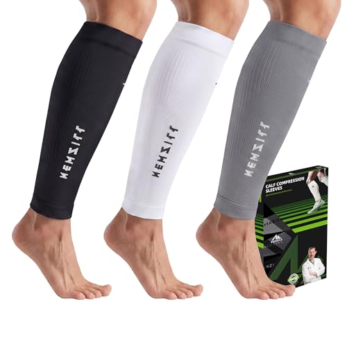 NEWZILL Compression Calf Sleeves (20-30mmHg) for Men & Women Perfect Option to Compression Socks for Running Travel Nursing S/M (see Size Chart) [3-pairs] Black/White/Gray