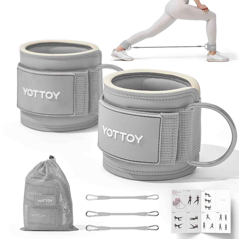 YOTTOY Ankle Resistance Bands with Cuffs, Adjustable Ankle Straps for Leg & Glute Workout, Butt Exercise Bands for Cable Machines Women, Perfect for Hip Fitness & Booty Training Grey - BeesActive Australia