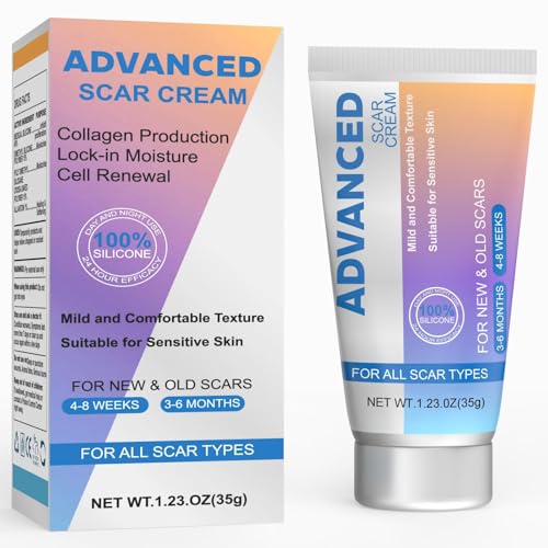 Silicone Scar Cream Scar Gel - Advanced Scar Treatment Keloid Bump Removal for Surgical Scars, C-Section, Injury, Stretch Marks, Acne, Burns, Keloids, Old & New Scars, 1.23Oz (35g) White