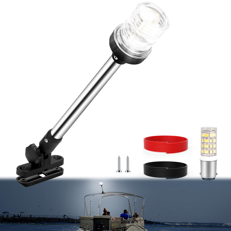18 Inch Stern Light Bimini Top Anchor Light, LED Pontoon Navigation Lights Waterproof IP67, 3 NM Visibility White Fold Down Rear Boat Lights for Jon Boat, Small Boats, Fishing Boats (12~24V) 18 Inches - BeesActive Australia