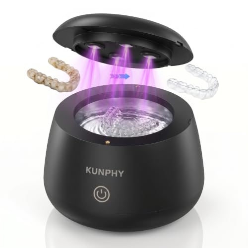 KUNPHY Retainer Cleaner Machine, 48kHz Dental Ultrasonic Cleaner Pod 201ML