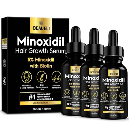 5% Minoxidil Hair Growth Serum for Men & Women, Beard Growth Oil 1oz 3pcs 1 Count (Pack of 3)