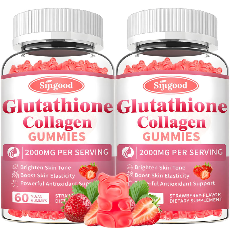 2 Pack Glutathione Collagen Gummies, Glutathione Supplement for Women | Sugar Free, Skin Brightening & Anti-Aging, Supports Hair, Skin & Nail Health, Strawberry Flavor, 120 Count 60 Count (Pack of 2)