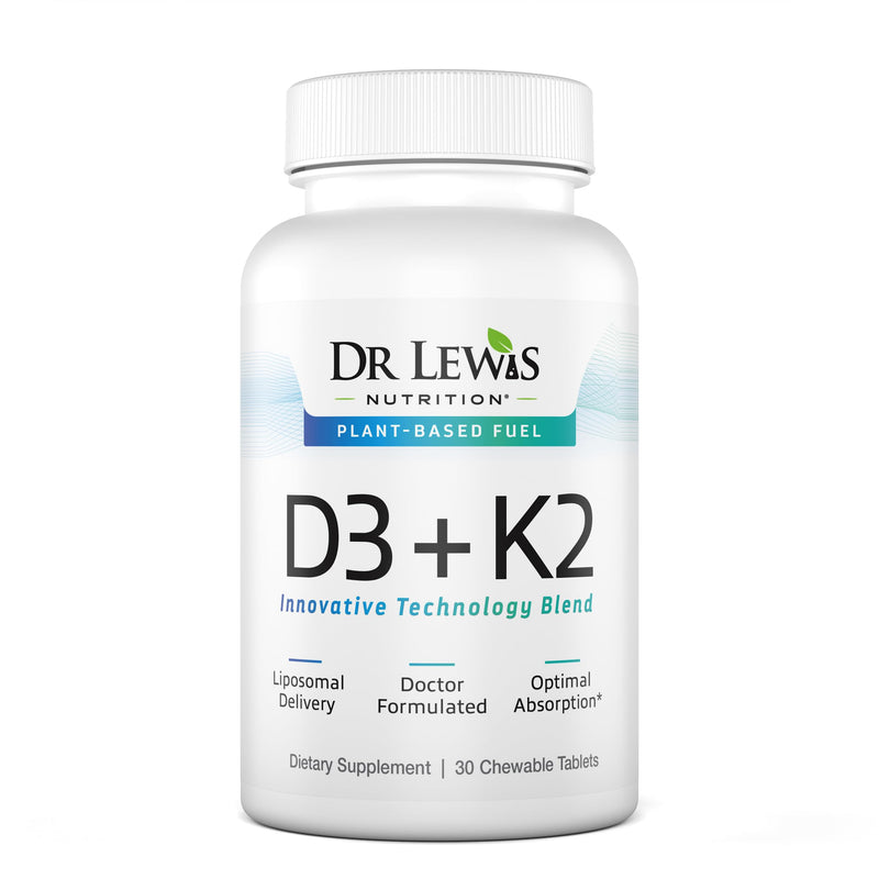 Liposomal Vitamins D3 + K2 Supplement Doctor Formulated Support for Heart, Brain, Bones, and Immune System Sourced from Plant Based Lichen and Natto - Gluten-Free, Non-GMO - 30 Chewable Vegan Tablets