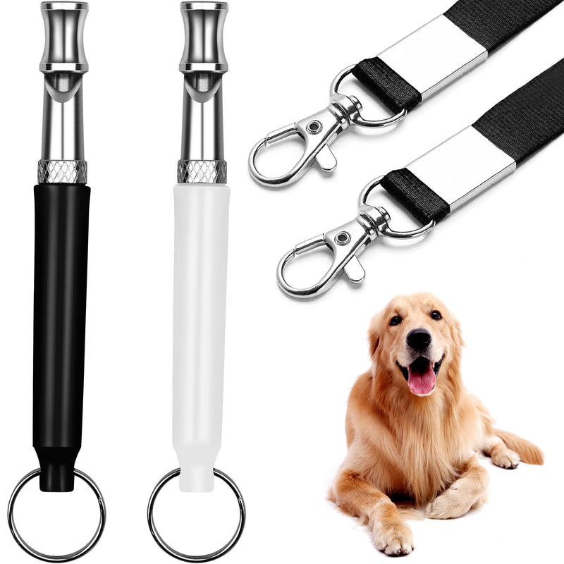 HRYYDS 2 Pack Dog Whistle, Dog Whistle to Stop Barking Neighbors Dog, Adjustable Ultrasonic Silent Dog Whistle, Professional Recall Dog Training Whistles, with Lanyard (Black and White) Black and White - BeesActive Australia