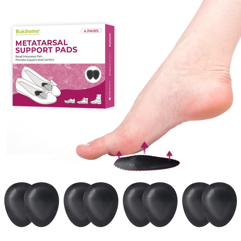 4-Pair Metatarsal Pads for Pain Relief - Bukihome Ball-of-Foot Cushions for Forefoot Support Fatigue Relief, 1/3" Thick Soft Ball-of-Foot Pads for Metatarsalgia Morton’s Neuroma, Men Women (L) Black 4 Pairs - L(Men's 10.5-13)