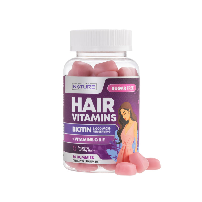 Built by Nature Hair Skin and Nails Gummies for Women, 60 Count | Biotin for Hair Growth, Hair, Skin & Nail Support, Vitamin Supplement