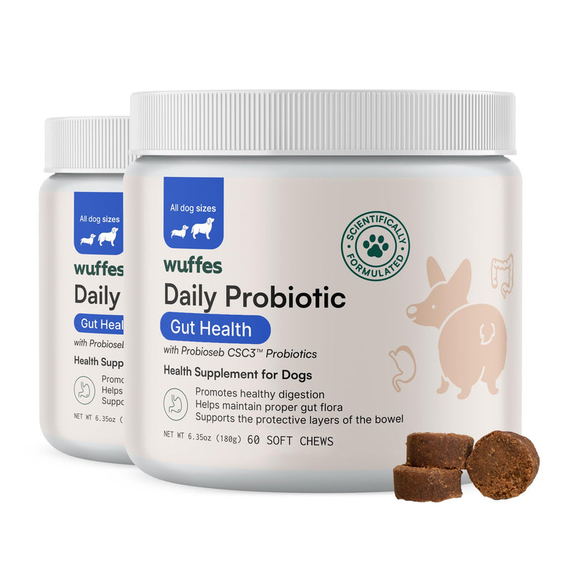 Wuffes Daily Probiotic for Dogs - Supports Digestive Health, Gut Balance, and Immune System - with Prebiotics, Marshmallow Root, and Pumpkin Powder - 2 Pack - 120 Soft Chews - PawsPlanet Australia