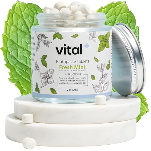 Vital Toothpaste Tabs with 7% Nano-Hydroxyapatite | Naturally Whitens + Remineralizes Teeth | Fluoride & Plastic Free | Combats Sensitivity | Travel & Eco Friendly | Fresh Mint | 248 Tablets (4 Month) 248 Count (Pack of 1)