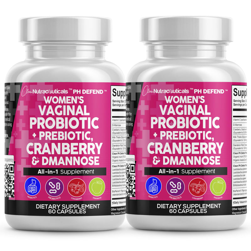 Clean Nutraceuticals Vaginal Probiotics for Women + Prebiotics 20 Billion Cranberry Pills w D-Mannose 500 mg for Urinary Tract Health pH Balance - for Vaginal Health Supplements Pills - 2Pack 2