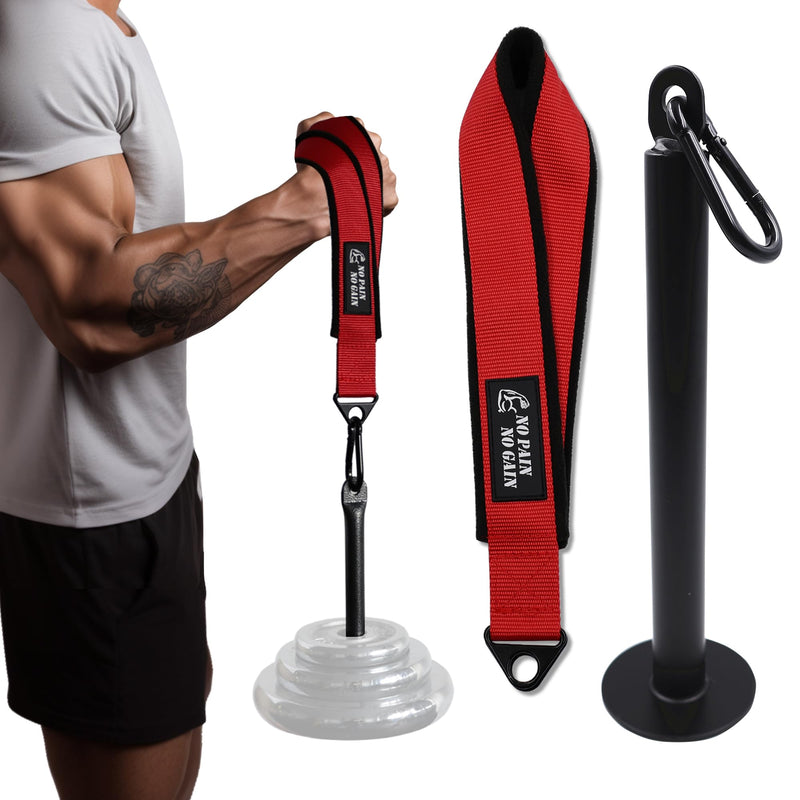 Arm Wrestling Training Strap Belt Hand Grip Arm Finger Forearm Exerciser Strengthener for Cable Machine and Free Weight red with 25mm loading pin