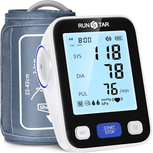 Runstar Upper Arm Blood Pressure Monitor with Wide Range Cuff (8.6'' -16.5'') for Home Use FSA&HSA Eligible, Automatic Digital BP Machine with Storage Bag, 2x99 Reading Memory Black